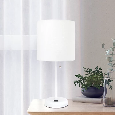 19.5" Bedside Power Outlet Base Metal Table Desk Lamp In White Fabric Shade - Creekwood Home 7 19.5" Bedside Power Outlet Base Metal Table Desk Lamp In White Fabric Shade - Creekwood Home - Image 7
