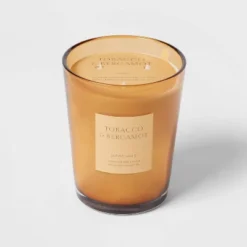 Colored Vase Glass With Dustcover Tobacco And Bergamot Candle Yellow - Threshold™ -Adesso Store GUEST b93280db 41cc 4916 9fbe 5bb9cb7d18d7