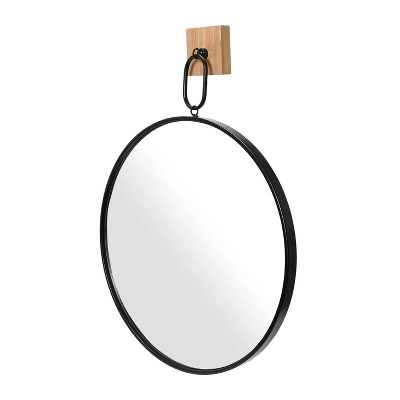 Round Metal Framed Wall Mirror With Wood/Metal Bracket Black - Storied Home 4 Round Metal Framed Wall Mirror With Wood/Metal Bracket Black - Storied Home - Image 4