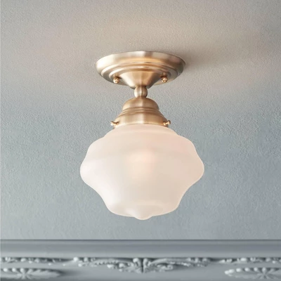 Regency Hill Schoolhouse Floating Modern Farmhouse Ceiling Light Semi Flush Mount Fixture 7" Wide Brass White Glass Shade For Bedroom Living Room Home 1 Regency Hill Schoolhouse Floating Modern Farmhouse Ceiling Light Semi Flush Mount Fixture 7" Wide Brass White Glass Shade For Bedroom Living Room Home