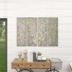 Metal Tree Wall Decor With Embossed Design Set Of 4 Brown - Olivia & May -Adesso Store GUEST c9a11625 0e99 484f b13b 0f4e511f14a9