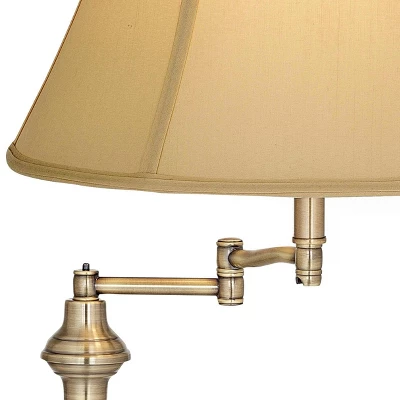 Regency Hill Montebello Vintage Retro Floor Lamp 60" Tall Antique Brass Metal Swing Arm Soft Tan Bell Shade For Living Room Bedroom Office House Home 2 Regency Hill Montebello Vintage Retro Floor Lamp 60" Tall Antique Brass Metal Swing Arm Soft Tan Bell Shade For Living Room Bedroom Office House Home - Image 2
