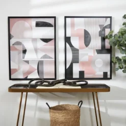 Set Of 2 Canvas Abstract Mid-Century Modern Geometric Framed Wall Arts With Black Frame Cream - The Novogratz -Adesso Store GUEST ca1c2151 ad82 4add a85e cb06b52f4760