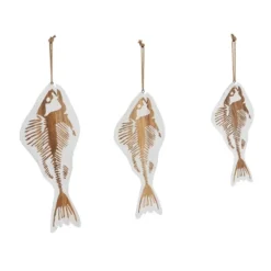 Set Of 3 Wood Fish Wall Decors With Hanging Rope White - Olivia & May