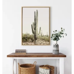 23" X 33" Sylvie Sunrise Cactus Framed Canvas By Amy Peterson Natural - Kate & Laurel All Things Decor -Adesso Store GUEST cbcc83a6 3485 4008 9153 c0c487d4e01c