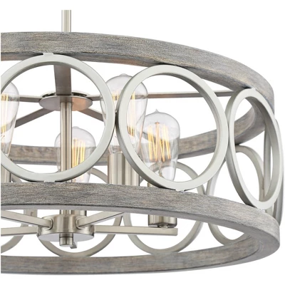 Franklin Iron Works Salima Brushed Nickel Gray Pendant Chandelier 21 1/4" Wide Farmhouse Rustic LED 5-Light Fixture For Dining Room Kitchen Island 3 Franklin Iron Works Salima Brushed Nickel Gray Pendant Chandelier 21 1/4" Wide Farmhouse Rustic LED 5-Light Fixture For Dining Room Kitchen Island - Image 3
