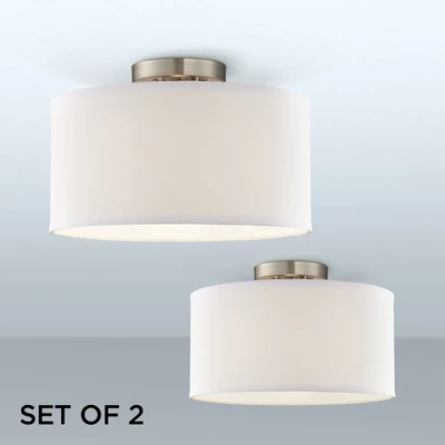 360 Lighting Adams Modern Ceiling Light Semi Flush Mount Fixtures 14" Wide Set Of 2 Brushed Nickel White Fabric Drum For Bedroom Kitchen Living Room 1 360 Lighting Adams Modern Ceiling Light Semi Flush Mount Fixtures 14" Wide Set Of 2 Brushed Nickel White Fabric Drum For Bedroom Kitchen Living Room
