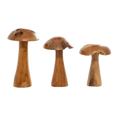 Set Of 3 Teak Wood Mushroom Handmade Live Edge Sculpture With Natural Smooth Finish Brown - Olivia & May 8 Set Of 3 Teak Wood Mushroom Handmade Live Edge Sculpture With Natural Smooth Finish Brown - Olivia & May - Image 8