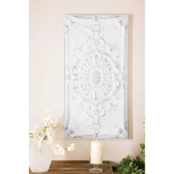 Metal Scroll Wall Decor With Embossed Details White - Olivia & May