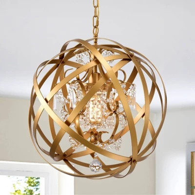 19" X 19" X 52" Verite Chandelier With Globe Metal Shade Gold - Warehouse Of Tiffany 2 19" X 19" X 52" Verite Chandelier With Globe Metal Shade Gold - Warehouse Of Tiffany - Image 2