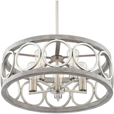 Franklin Iron Works Salima Brushed Nickel Gray Pendant Chandelier 21 1/4" Wide Farmhouse Rustic LED 5-Light Fixture For Dining Room Kitchen Island 2 Franklin Iron Works Salima Brushed Nickel Gray Pendant Chandelier 21 1/4" Wide Farmhouse Rustic LED 5-Light Fixture For Dining Room Kitchen Island - Image 2