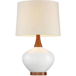 360 Lighting Brice Modern Mid Century Accent Table Lamp 23" High Ivory Ceramic Wood Neck Off White Drum Shade For Bedroom Living Room Bedside Office -Adesso Store GUEST d3ef9ac2 96e0 4e33 85d9 c1fe29f85eb8