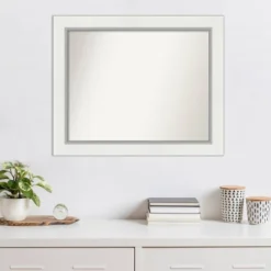 34" X 28" Non-Beveled Eva White Silver Wall Mirror - Amanti Art -Adesso Store GUEST d42d3702 b435 4994 b940 d7c671fb72fb