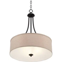 Franklin Iron Works Oil Rubbed Bronze Pendant Chandelier 19 1/2" Wide Farmhouse Rustic Oatmeal Linen Drum Shade Fixture For Dining Room Kitchen Island -Adesso Store GUEST d4fac9b9 80d8 4e88 a873 07e92b7d0cfc