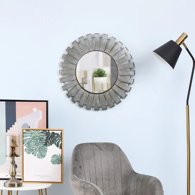 LuxenHome 22.44" Round Rustic Metal Windmill Wall Mirror 1 LuxenHome 22.44" Round Rustic Metal Windmill Wall Mirror