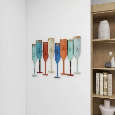 Metal Paddle Indoor Outdoor Distressed Oar Shaped 8 Hooks Wall Hook - Olivia & May 10 Metal Paddle Indoor Outdoor Distressed Oar Shaped 8 Hooks Wall Hook - Olivia & May - Image 10