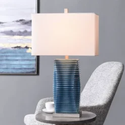 Vertical Lined Moulded Table Lamp With Steel Base Blue - StyleCraft -Adesso Store GUEST db49a4b5 4bd5 4b17 bde3 0c2398233fb4