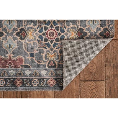 Washable Grant Rug Teal/Ivory - Linon 2 Washable Grant Rug Teal/Ivory - Linon - Image 2