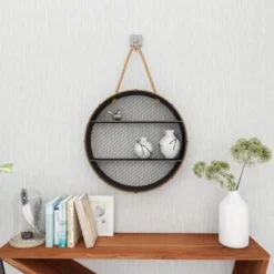 Metal Round 2 Shelf Wall Shelf With Hanging Rope Black - Olivia & May -Adesso Store GUEST de0ba725 5359 4611 9ba0 e08b6c1ce3c5