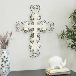 Wood Biblical Carved Cross Wall Decor With Metal Scrollwork - Olivia & May -Adesso Store GUEST de921a98 d98e 47a9 8f76 b133c109967e
