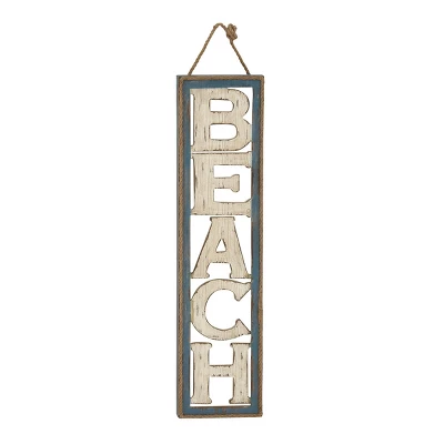 Wooden Sign Beach Wall Decor With Rope Hanger Beige - Olivia & May 3 Wooden Sign Beach Wall Decor With Rope Hanger Beige - Olivia & May - Image 3