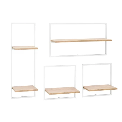 4pc Framed Wall Shelf Set White/Maple - Danya B. 9 4pc Framed Wall Shelf Set White/Maple - Danya B. - Image 9
