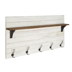46.1" X 26" Wall Shelf With 5 Hooks White/Brown - Uniek -Adesso Store GUEST e35a3b95 cba1 4805 8ecc b9e0d2b364b7