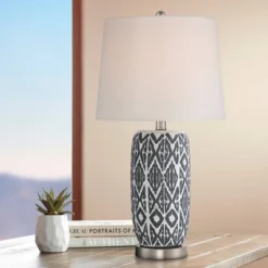 360 Lighting Modern Accent Table Lamps 23 1/2" High Set Of 2 White Gray Ceramic White Fabric Drum Shade Decor For Bedroom Living Room -Adesso Store GUEST e7205eb6 6d26 4034 97c4 f1e116a1ff77