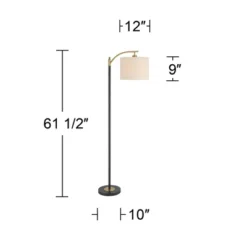360 Lighting Rayna Mid Century Modern Downbridge Floor Lamp 61 1/2" Tall Black Gold Metal Off White Linen Drum Shade For Living Room Reading Bedroom -Adesso Store GUEST e786ae3c 58f3 422b 958b be1fbf86a813