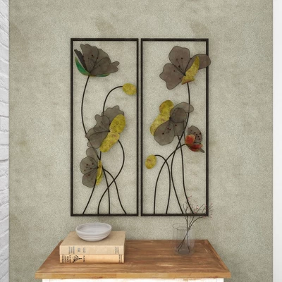Metal Floral Wall Decor With Black Frame Set Of 2 Black - Olivia & May 9 Metal Floral Wall Decor With Black Frame Set Of 2 Black - Olivia & May - Image 9
