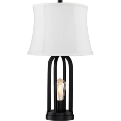 360 Lighting Marcel Industrial Table Lamps 24 1/4" High Set Of 2 Black With USB Charging Port And Nightlight LED Cream Shade For Bedroom Bedside Desk -Adesso Store GUEST ea3a164c fa0b 40e2 a3ea 4302b9441968