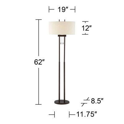 Franklin Iron Works Roscoe Modern Floor Lamp Standing 62" Tall Oil Rubbed Bronze Twin Pole White Drum Shade For Living Room Bedroom Office House Home 5 Franklin Iron Works Roscoe Modern Floor Lamp Standing 62" Tall Oil Rubbed Bronze Twin Pole White Drum Shade For Living Room Bedroom Office House Home - Image 5
