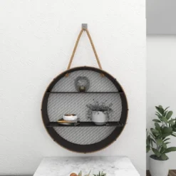 Metal Round 2 Shelf Wall Shelf With Hanging Rope Black - Olivia & May -Adesso Store GUEST ec1949eb de0d 4011 89b6 47926a6219e3
