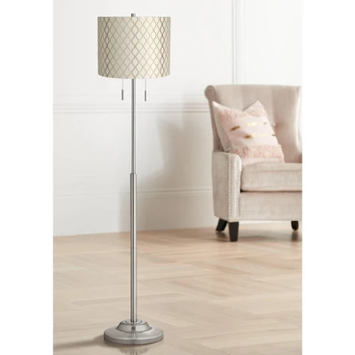 360 Lighting Abba Modern Floor Lamp Standing 66" Tall Brushed Nickel Off White Embroidered Hourglass Drum Shade For Living Room Bedroom Office House 1 360 Lighting Abba Modern Floor Lamp Standing 66" Tall Brushed Nickel Off White Embroidered Hourglass Drum Shade For Living Room Bedroom Office House