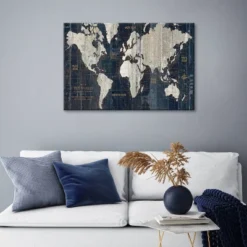 Old World Map By Wild Apple Portfolio Unframed Canvas Print Navy - ICanvas