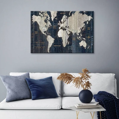 Old World Map By Wild Apple Portfolio Unframed Canvas Print Navy - ICanvas 1 Old World Map By Wild Apple Portfolio Unframed Canvas Print Navy - ICanvas