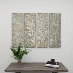 Metal Tree Wall Decor With Embossed Design Set Of 4 Brown - Olivia & May -Adesso Store GUEST f3750e04 06b1 4703 9474 e0b3450c793f