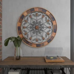 Wood Scroll Arabesque Wall Decor With Metal Fleur De Lis Relief Brown - Olivia & May 28 Wood Scroll Arabesque Wall Decor With Metal Fleur De Lis Relief Brown - Olivia & May -Adesso Store GUEST f62df102 7818 4a8b 8a93 afcbf150eb65