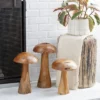 Set Of 3 Teak Wood Mushroom Handmade Live Edge Sculpture With Natural Smooth Finish Brown - Olivia & May