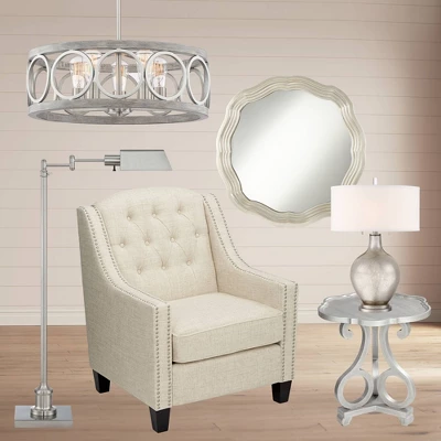 Franklin Iron Works Salima Brushed Nickel Gray Pendant Chandelier 21 1/4" Wide Farmhouse Rustic LED 5-Light Fixture For Dining Room Kitchen Island 7 Franklin Iron Works Salima Brushed Nickel Gray Pendant Chandelier 21 1/4" Wide Farmhouse Rustic LED 5-Light Fixture For Dining Room Kitchen Island - Image 7