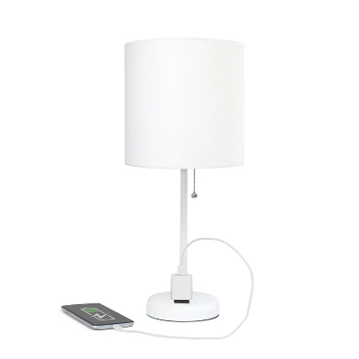19.5" Bedside Power Outlet Base Metal Table Desk Lamp In White Fabric Shade - Creekwood Home 2 19.5" Bedside Power Outlet Base Metal Table Desk Lamp In White Fabric Shade - Creekwood Home - Image 2