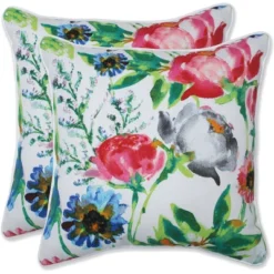 Floral Mania 2pc Square Outdoor Throw Pillow Set Pink - Pillow Perfect -Adesso Store GUEST fb112c4b 741e 4cc3 a808 306169402a6e