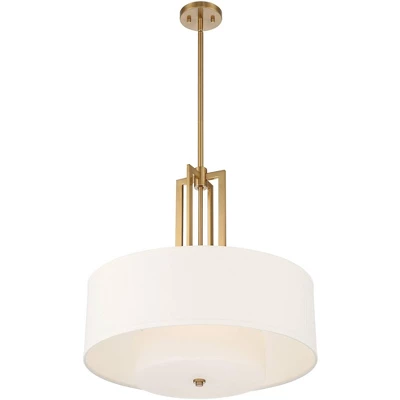 Possini Euro Design Sundry Warm Brass Pendant Chandelier 24" Wide Modern Double Drum Shades 4-Light Fixture For Dining Room House Foyer Kitchen Island 6 Possini Euro Design Sundry Warm Brass Pendant Chandelier 24" Wide Modern Double Drum Shades 4-Light Fixture For Dining Room House Foyer Kitchen Island - Image 6