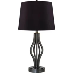 360 Lighting Heather Modern Industrial Table Lamps 25 3/4" High Set Of 2 Dark Iron With USB Charging Port Black Faux Silk Drum Shade For Bedroom Desk -Adesso Store GUEST fd897293 983d 4176 ae20 94cefa4789d0