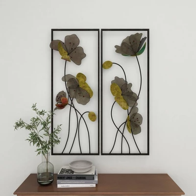 Metal Floral Wall Decor With Black Frame Set Of 2 Black - Olivia & May 8 Metal Floral Wall Decor With Black Frame Set Of 2 Black - Olivia & May - Image 8
