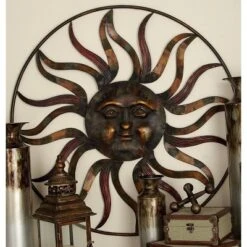 Metal Sunburst Indoor Outdoor Round Wall Decor With Distressed Copper Like Finish Brown - Olivia & May -Adesso Store GUEST fef4a098 20f1 4c17 9b37 5a6b547da3c5
